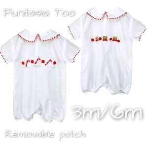 Baby Boy Winter / Christmas Candy Cane + Teddy Bear Romper Outfit 3m / 6m